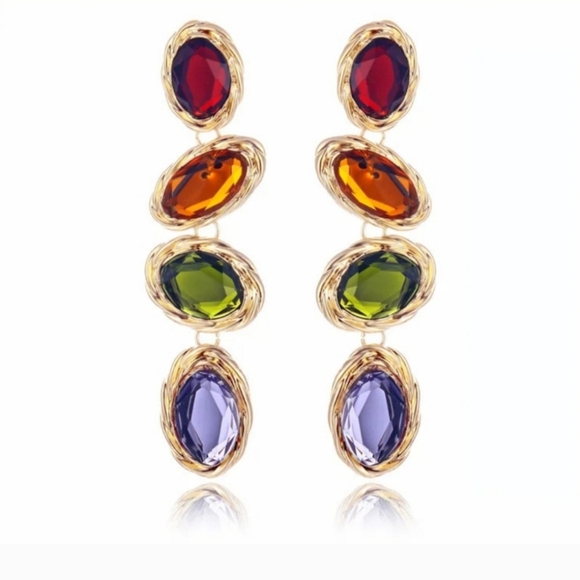 American Resale Company Jewelry - Vintage Style Colorful Crystal Indian Boho Gemstone Drop Statment Gold Earrings